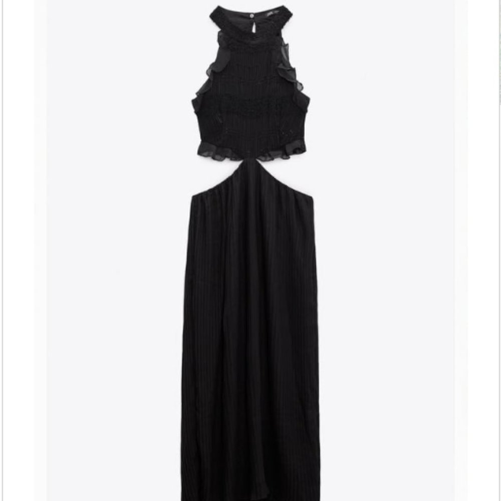 Women's Zara Ruffled Pleated Dress - Black - Size L - New With Tags/Never Worn